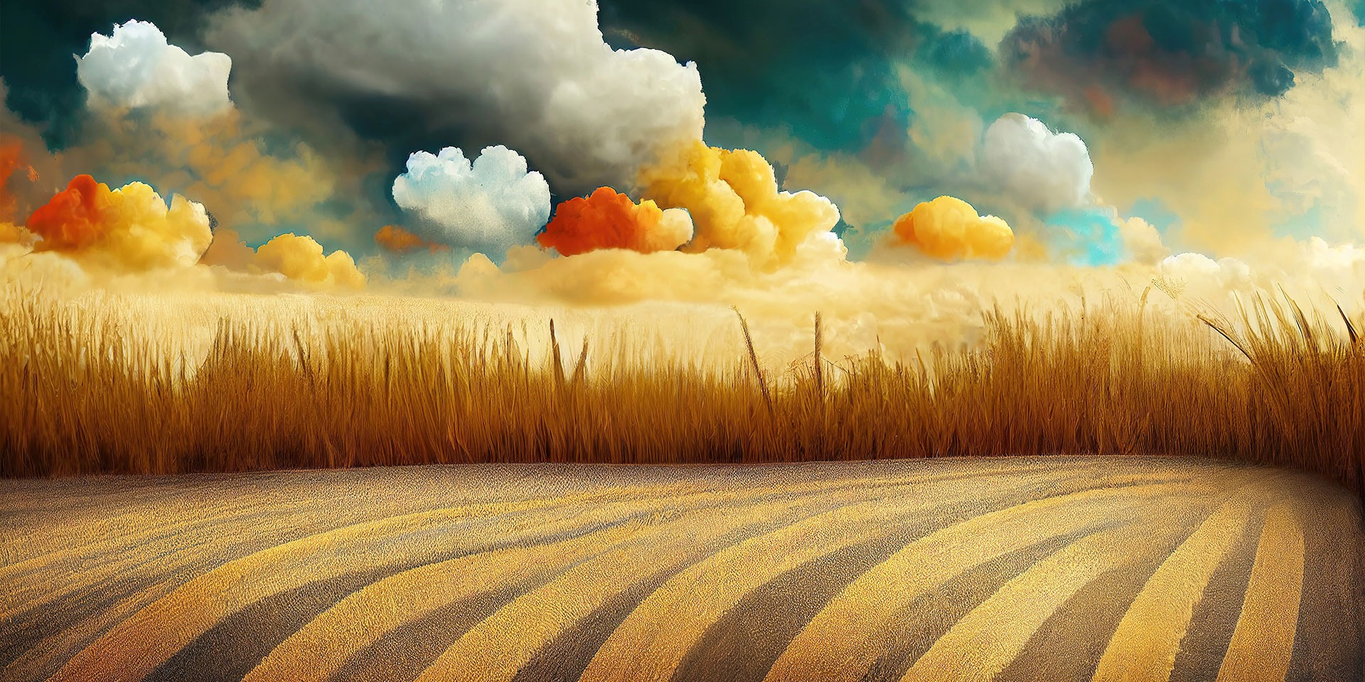 Wheatfild in autumn as children's book illustration